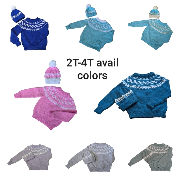 Kids Fair Isle Crewneck Pullover With Matching Toque - Acrylic - New - Picture 7 of 8